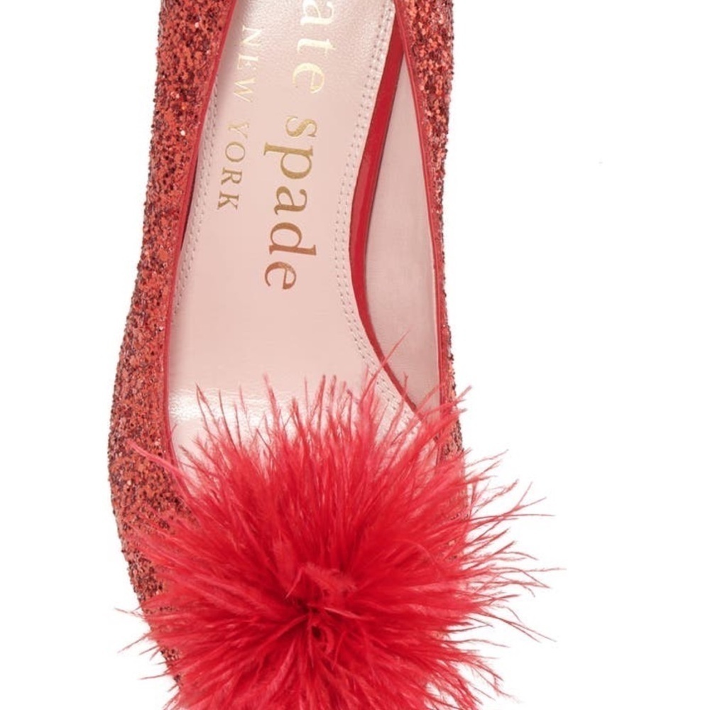🆕kate spade new york Marabou PomPom All Over Glitter Pointed Toe Stiletto Pump - Picture 5 of 9